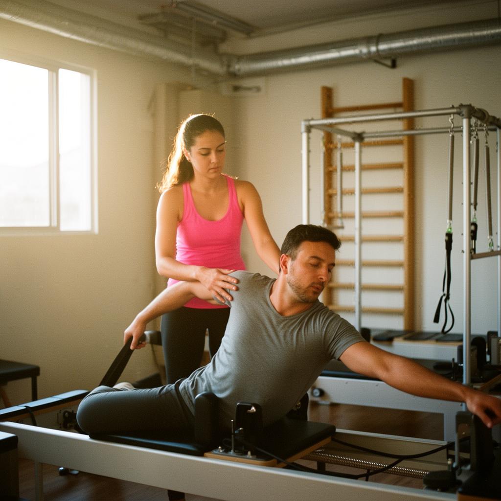 Aluna em aula prática de Pilates